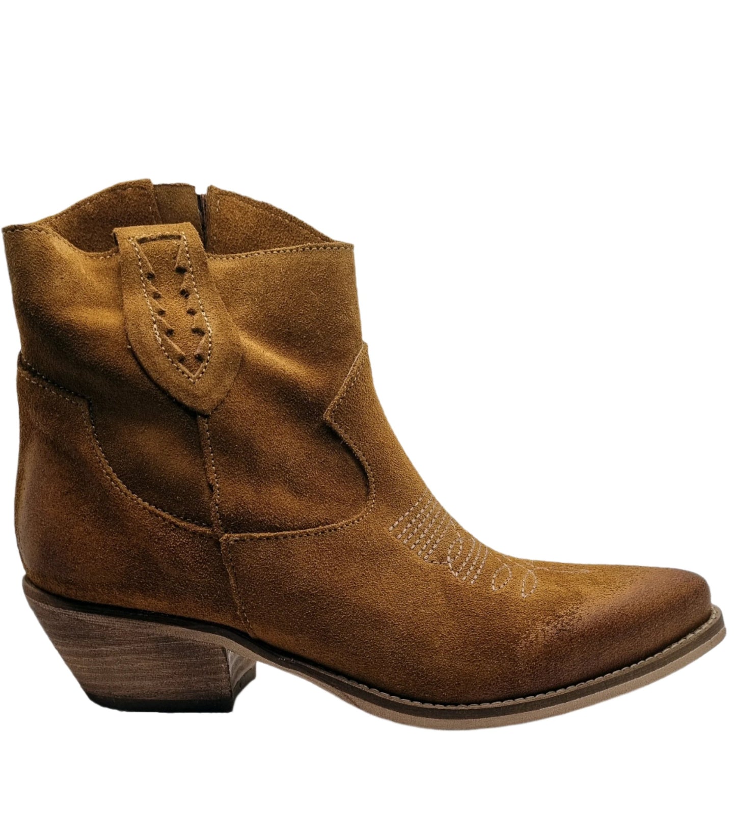 Embroidered Suede and Leather Ankle Boot