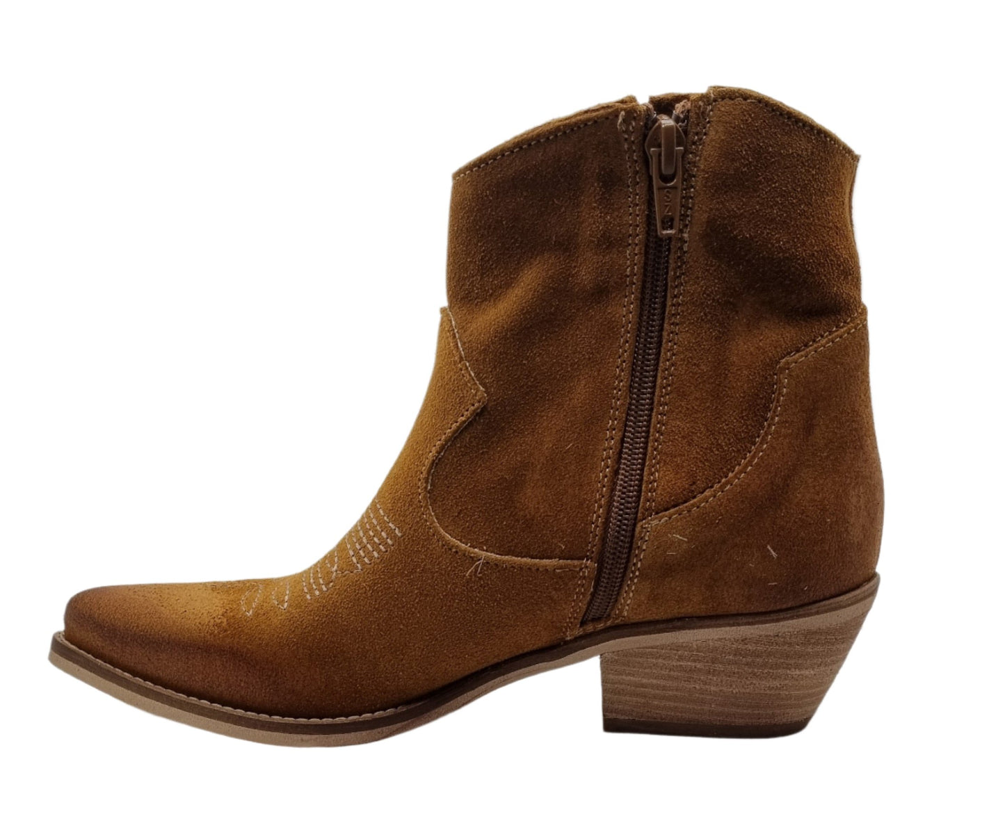 Embroidered Suede and Leather Ankle Boot