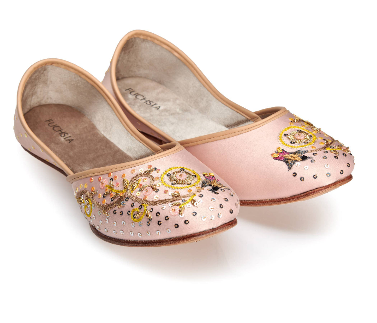 Hand-embroidered satin leather ballerinas