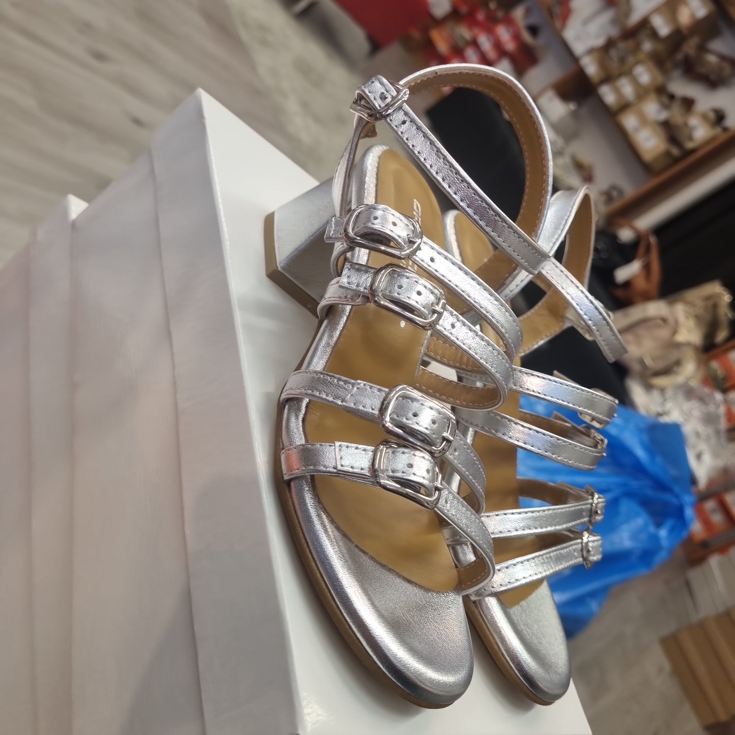 Silver laminated sandal