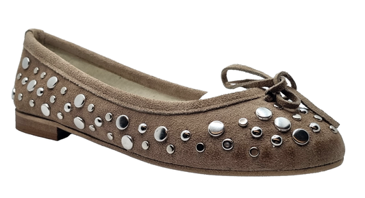 Mink Suede Ballerina with Studs