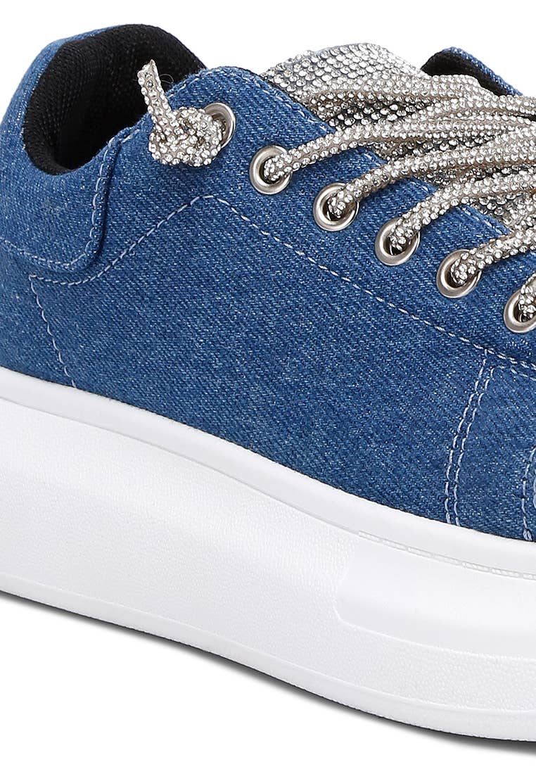 Sneakers in denim impreziosite con strass Ena