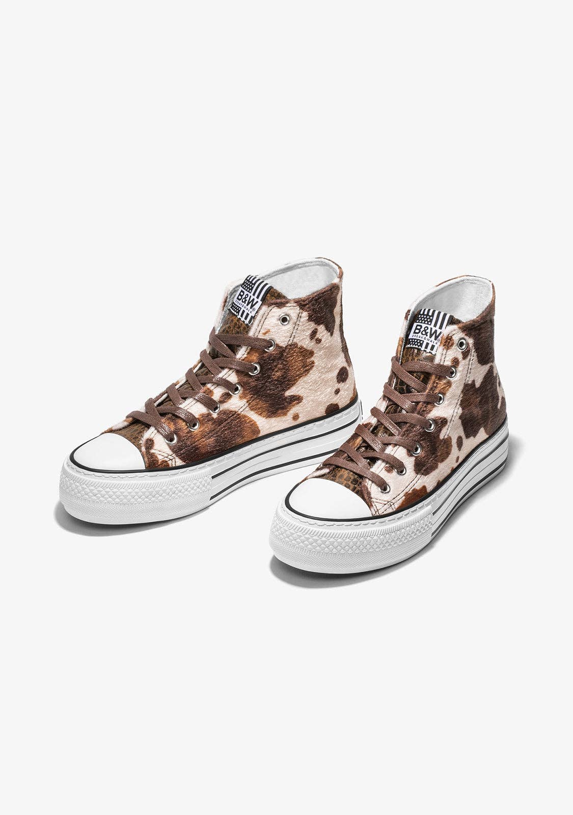 High platform sneakers in brown Nappa pony skin