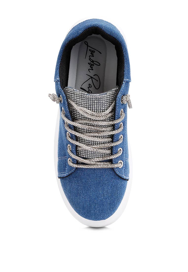 Sneakers in denim impreziosite con strass Ena