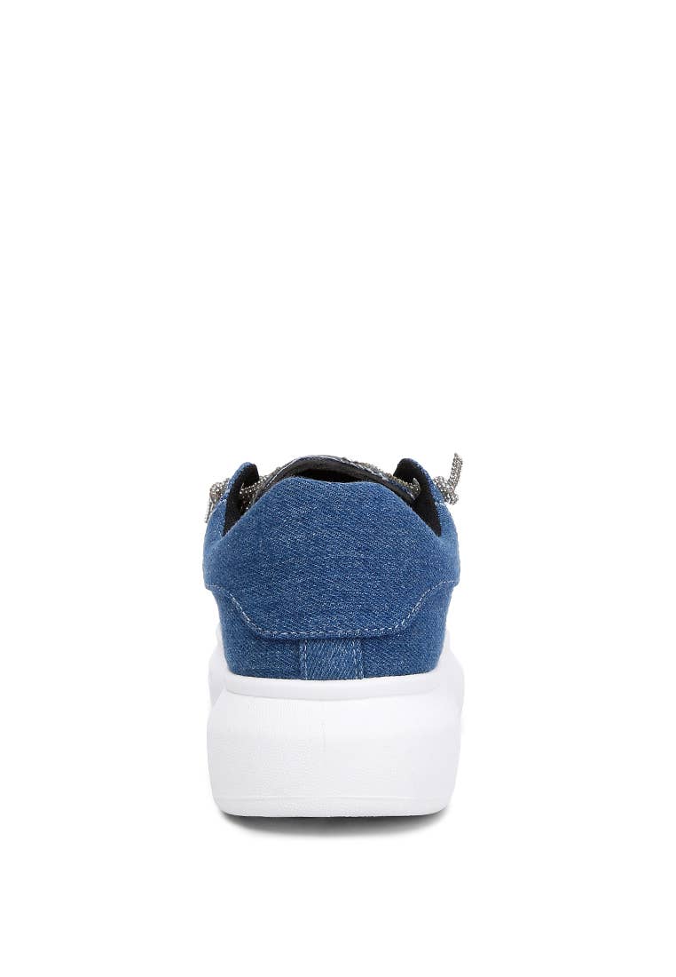 Sneakers in denim impreziosite con strass Ena