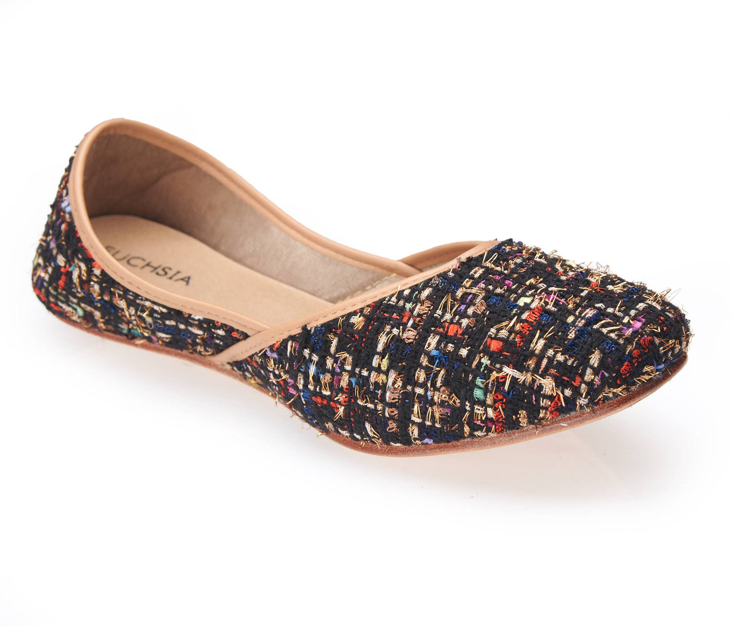 Handmade leather ballerinas in tweed