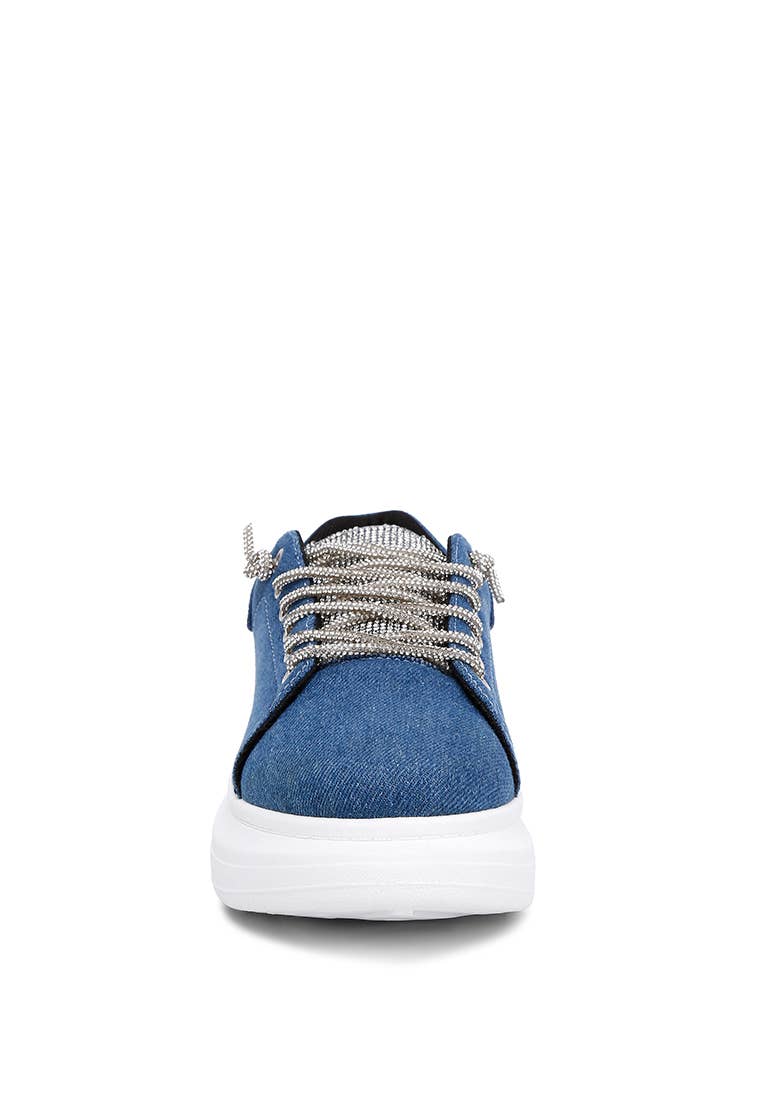 Sneakers in denim impreziosite con strass Ena