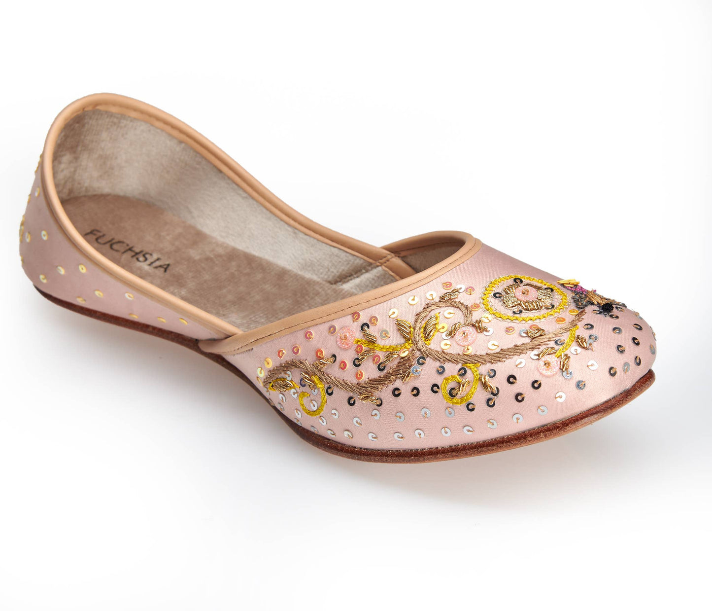 Hand-embroidered satin leather ballerinas