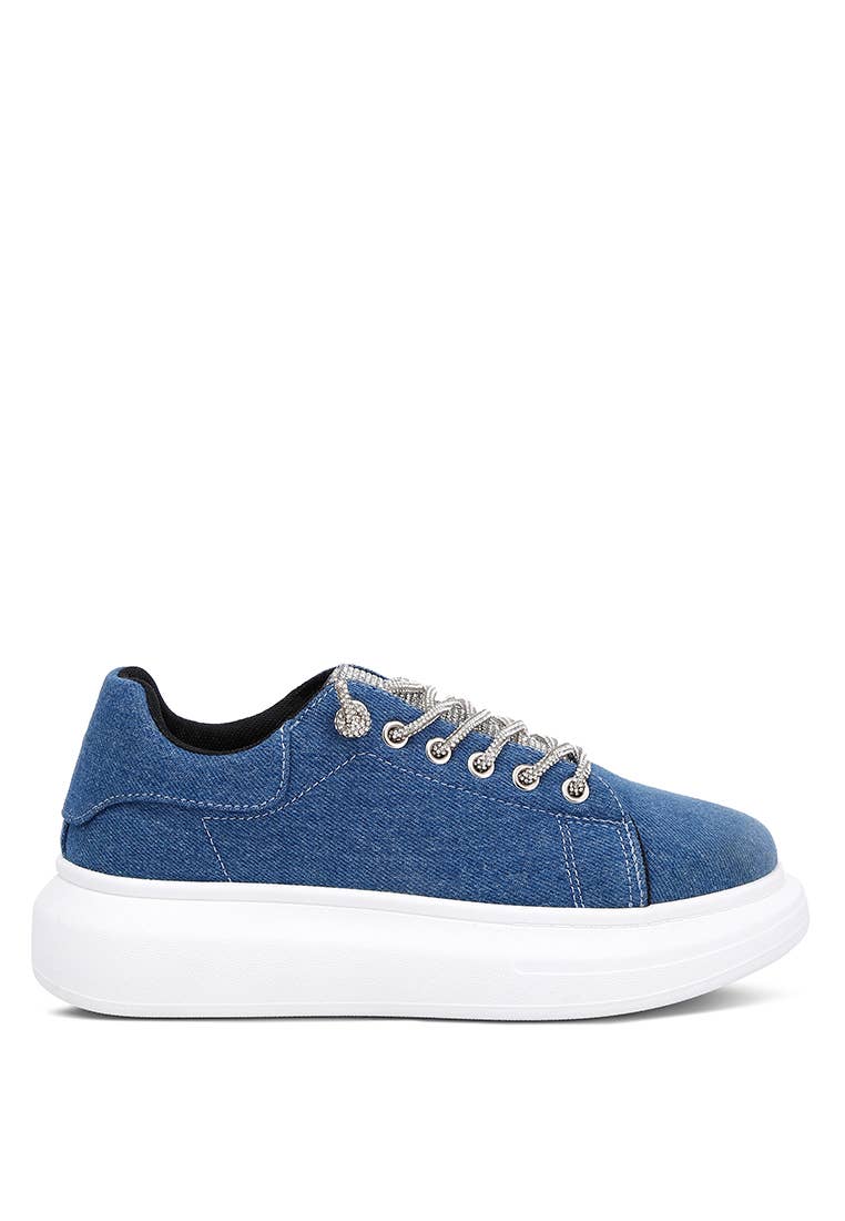 Denim sneakers embellished with Ena rhinestones