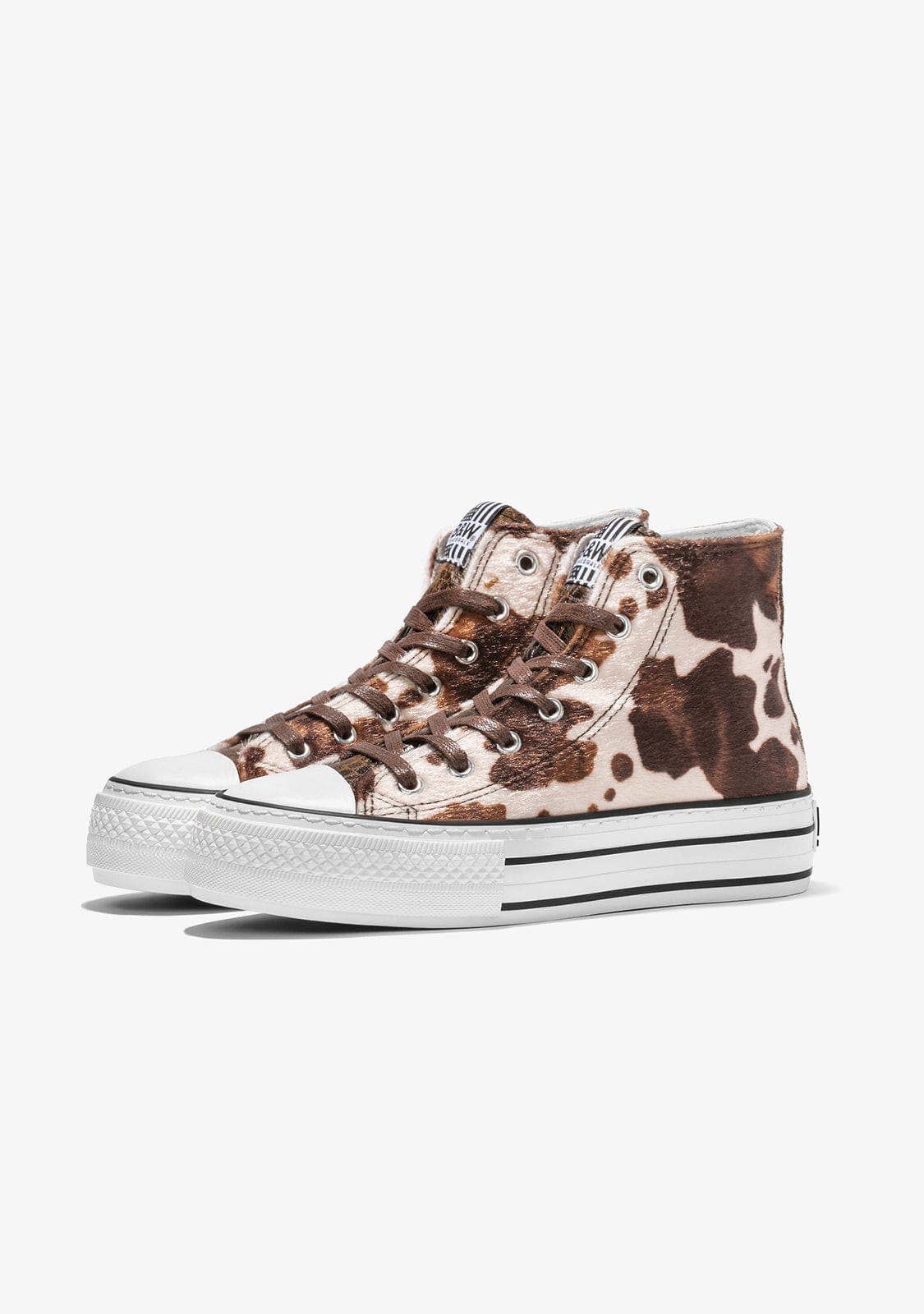 High platform sneakers in brown Nappa pony skin