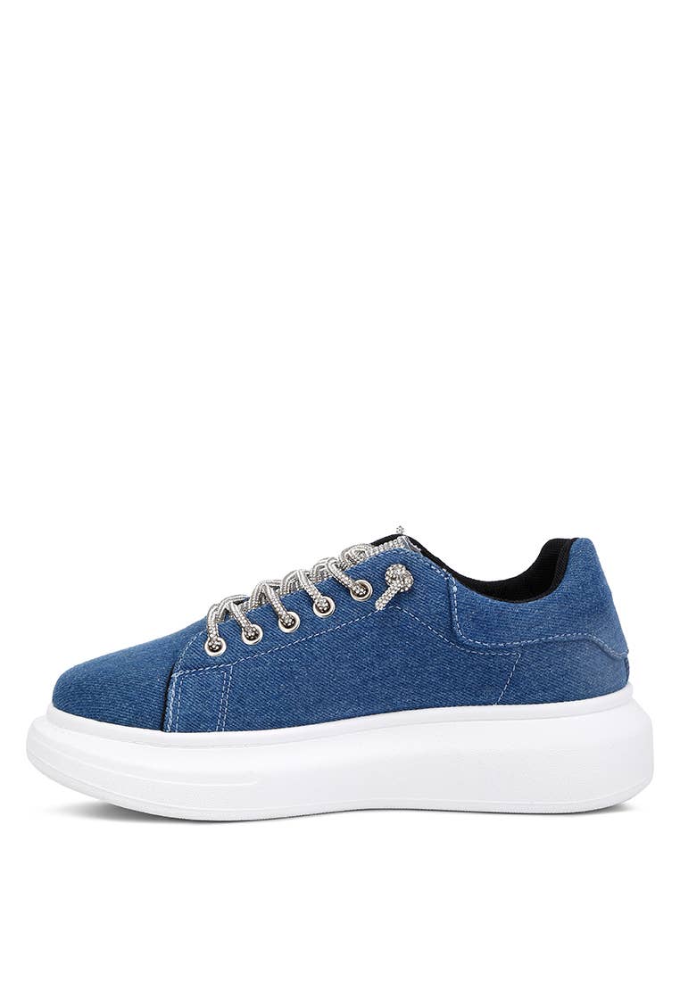 Sneakers in denim impreziosite con strass Ena