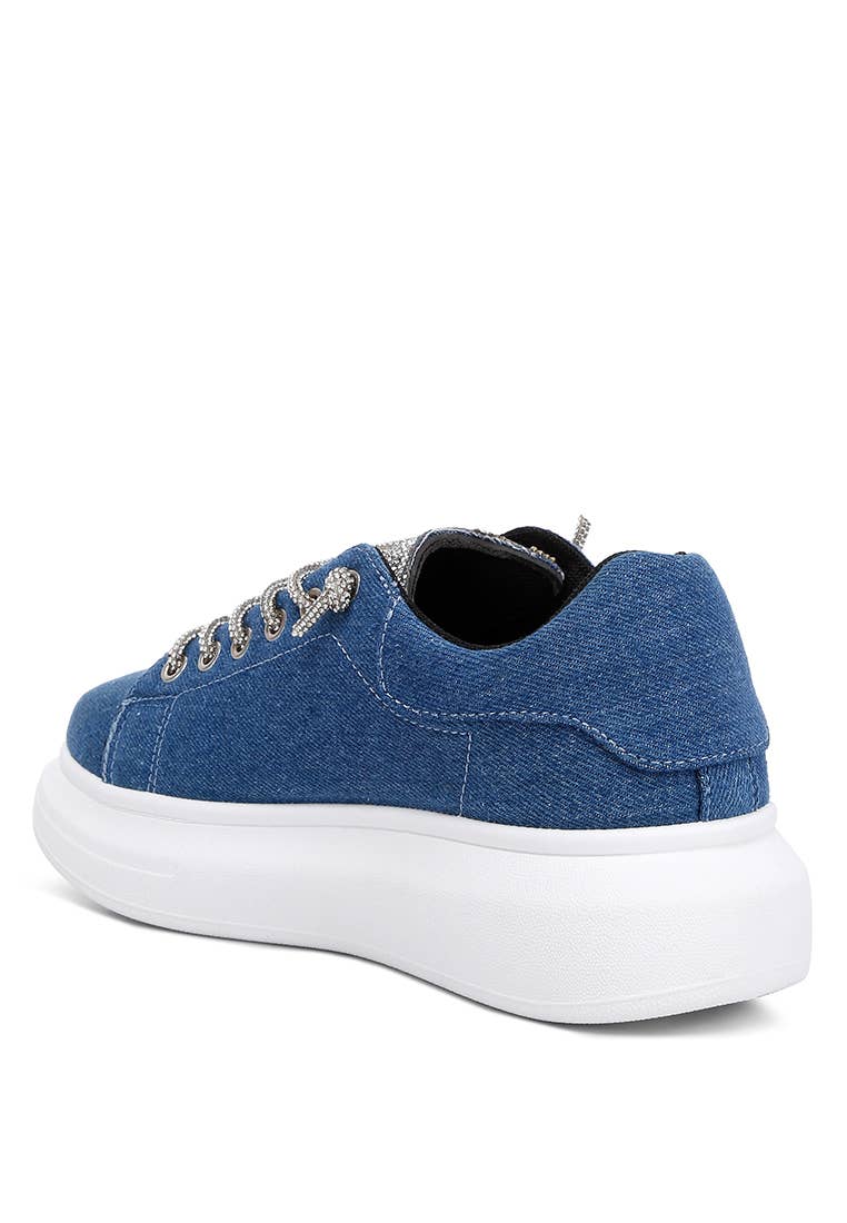 Sneakers in denim impreziosite con strass Ena