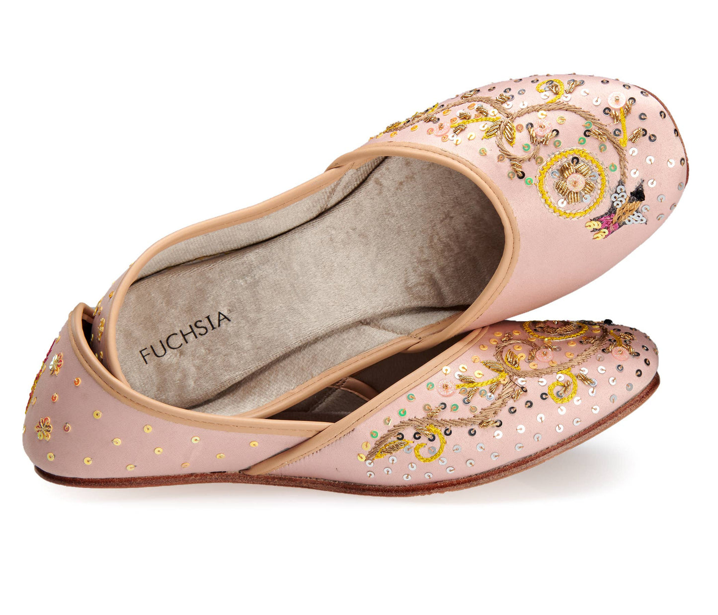 Hand-embroidered satin leather ballerinas