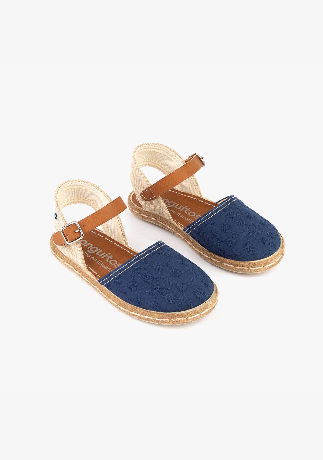 Girls' espadrilles with navy blue embroidery