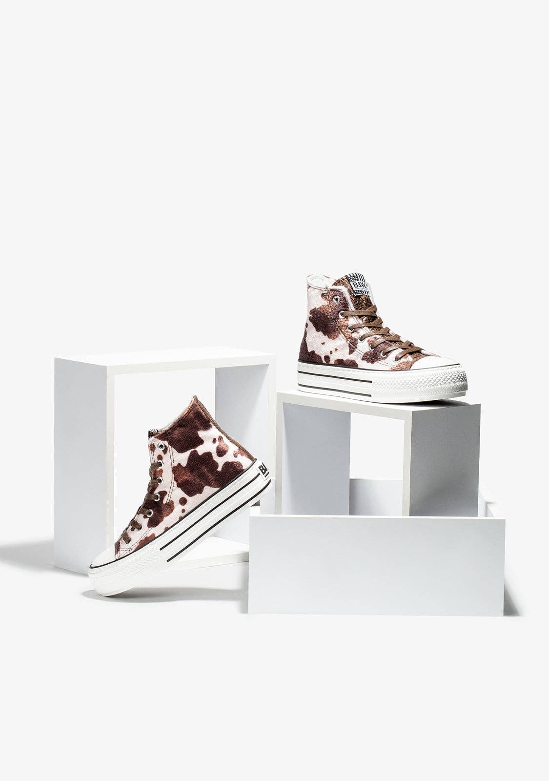 High platform sneakers in brown Nappa pony skin