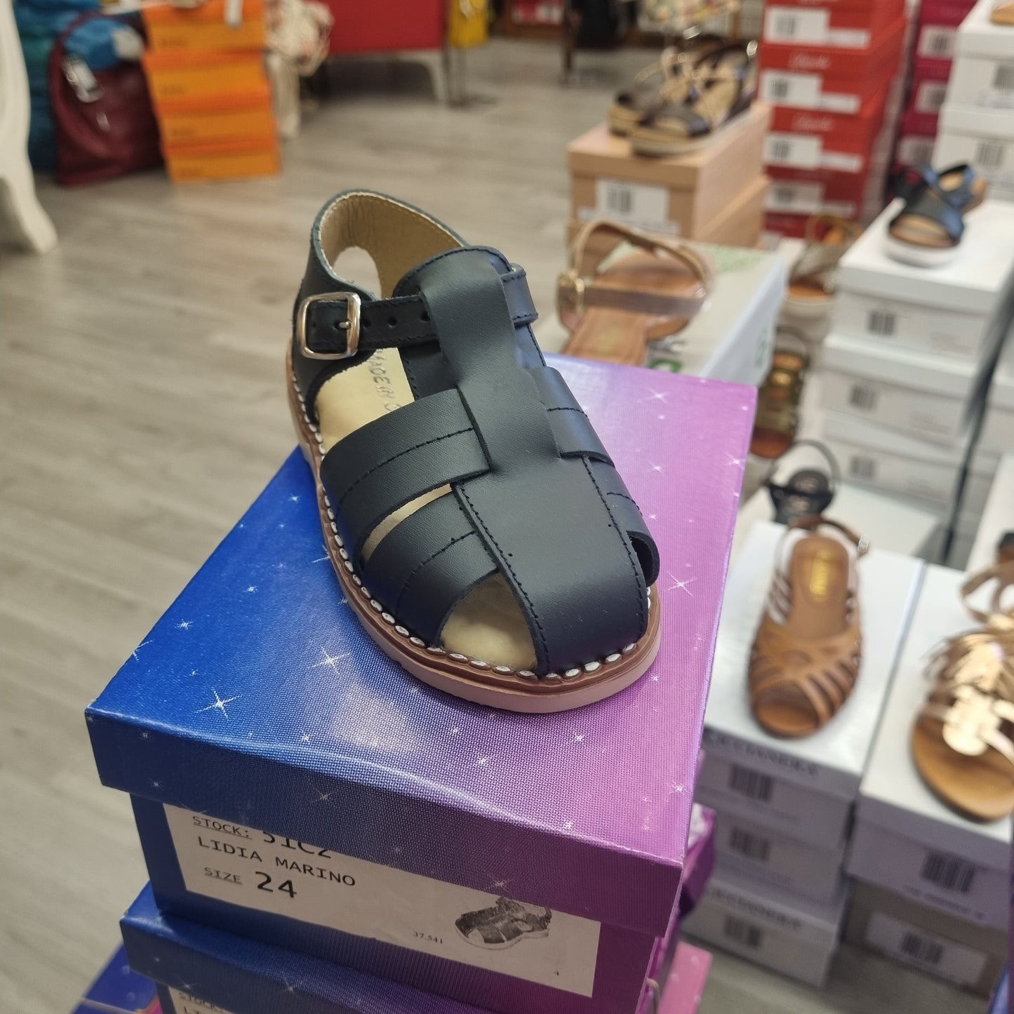Kids sandalo blu pelle