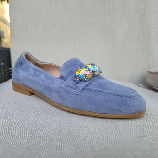 Vernissage Gaia mocassino camoscio azzurro, tre quarti