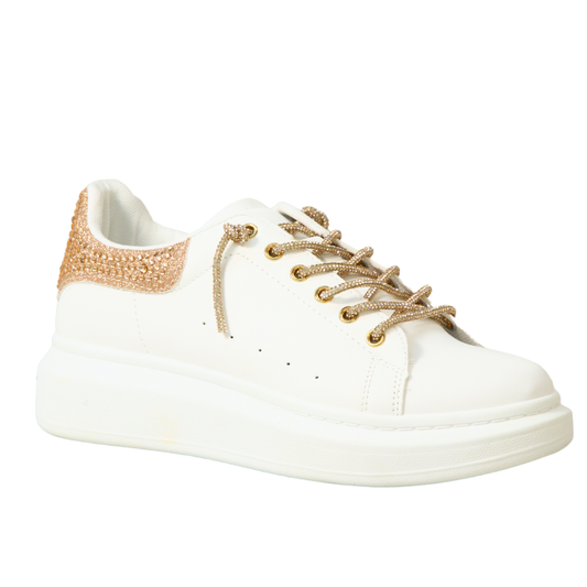 A2373 Fashionable women's sneakers with glitter crystal platform
