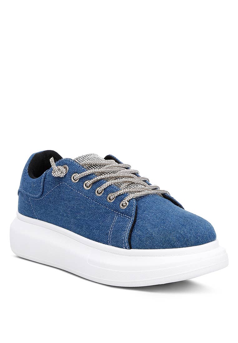 Sneakers in denim impreziosite con strass Ena