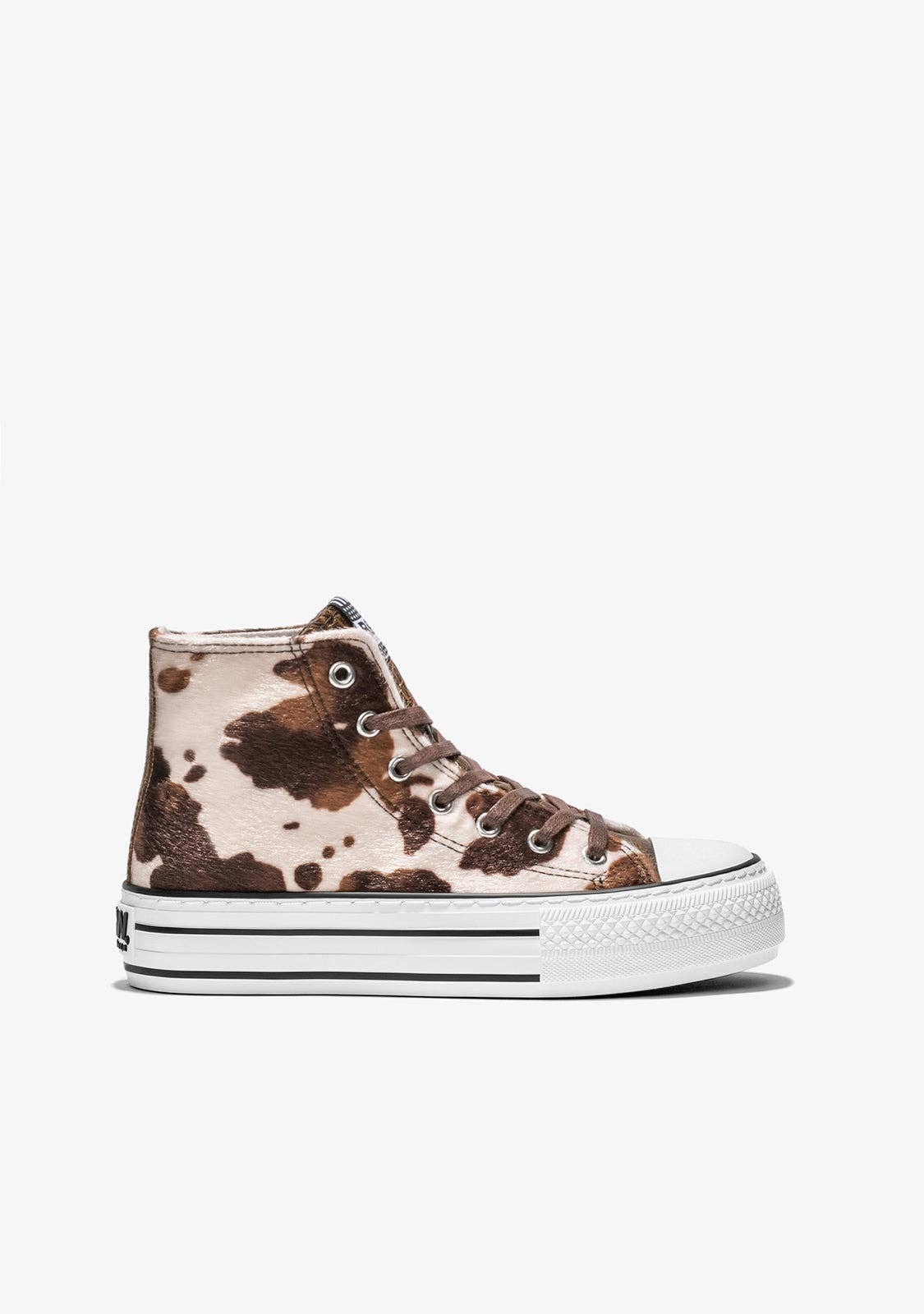 High platform sneakers in brown Nappa pony skin